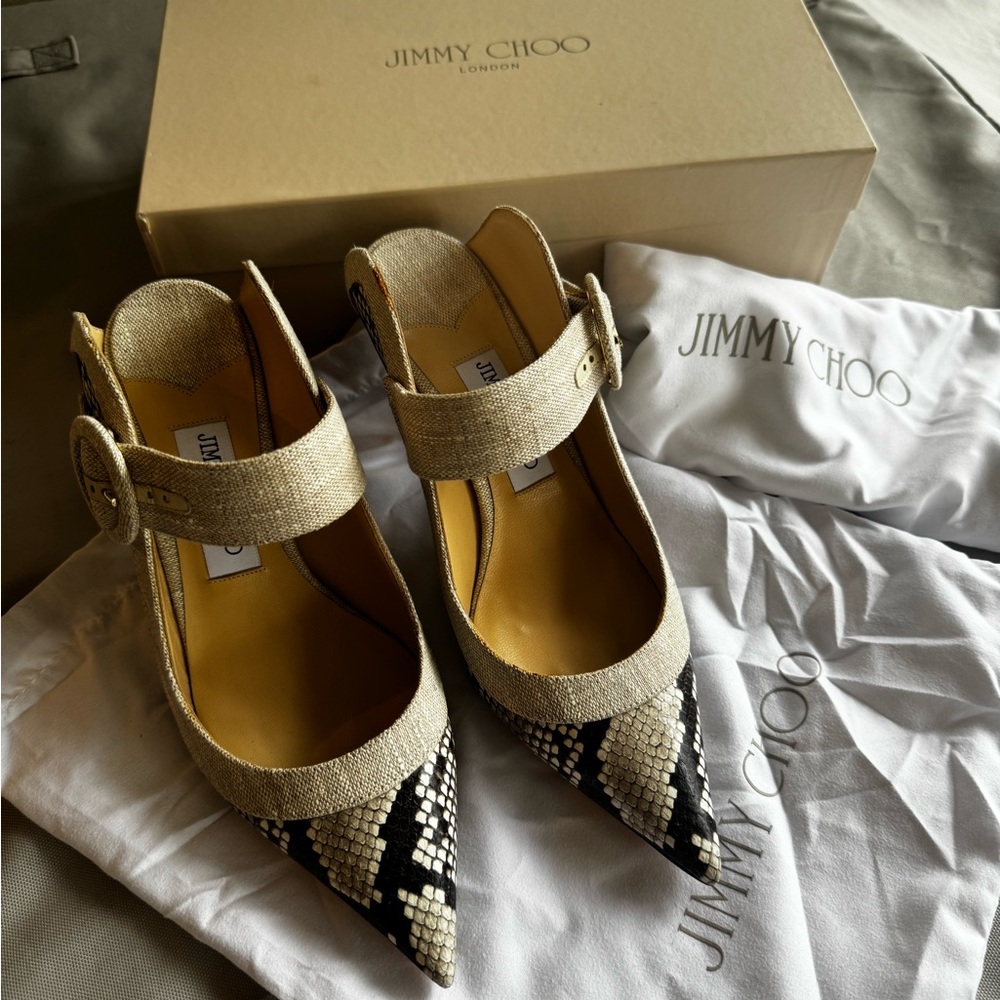 Jimmy Choo Beige and Black Snakeskin Heels